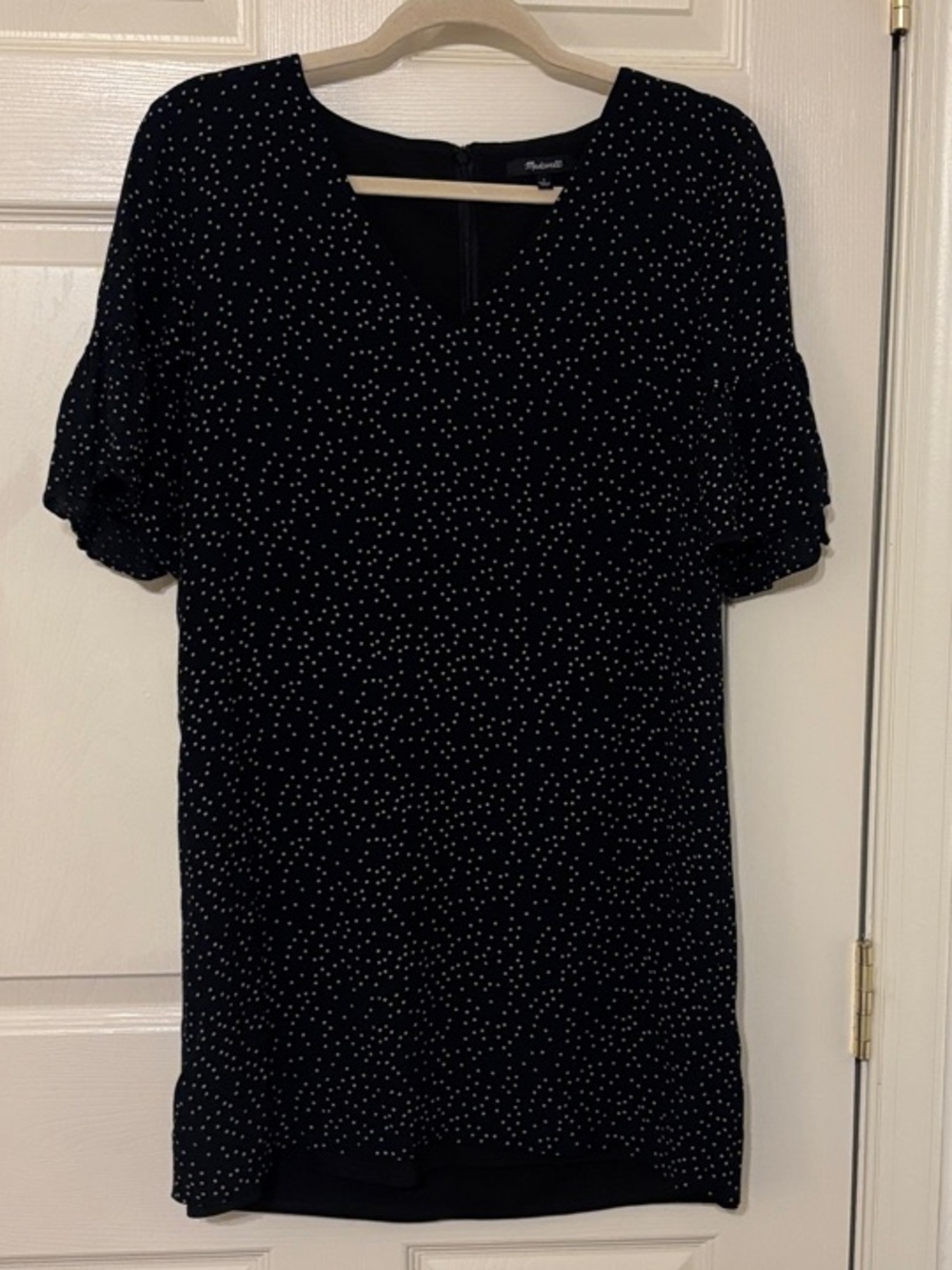 Madewell Black Dress with Tan Polka Dots 4